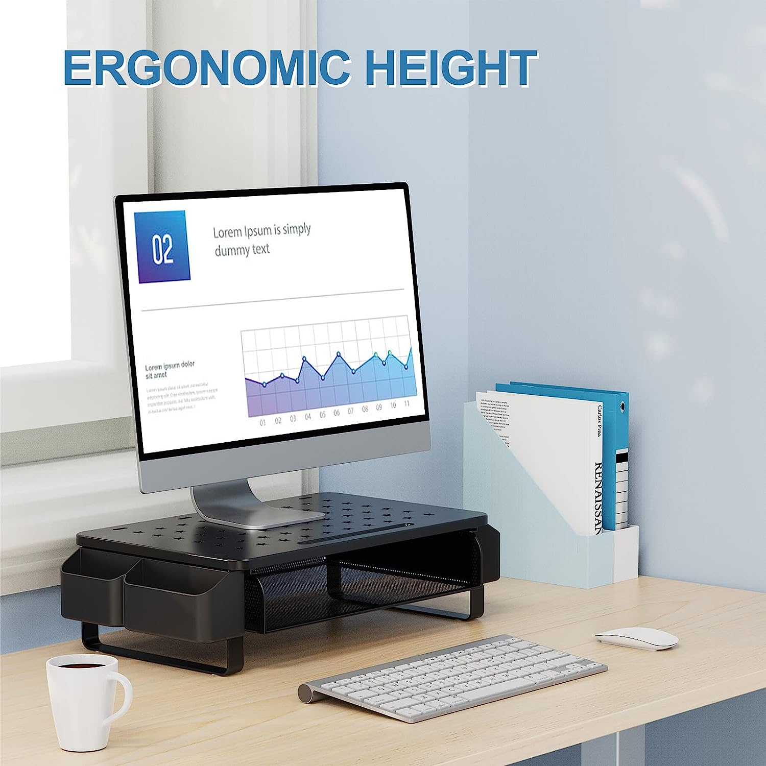 Zimilar Monitor Stand Riser with Drawer, Monitor Riser with Side Storage Pockets for Desk, Metal Monitor Stand for Laptop, PC Screen, Computer, Printer, iMac, Home Office Stand - Image 2